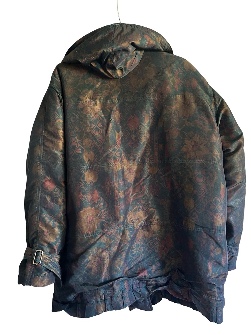 Vintage Forenza Puffer Lightweight Paisley Hooded Parka Leather Accents to Sz L - Picture 3 of 9